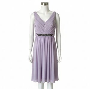 David's Bridal Lilac Chiffon Pleated Bridesmaid Prom Dress Crystal Belt Sz 6